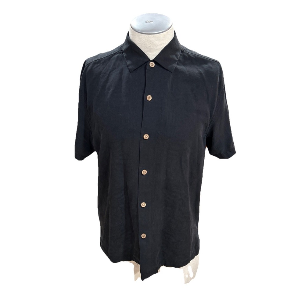 tommy bahama Silk Shirt Mens Medium Black Short Sleeves